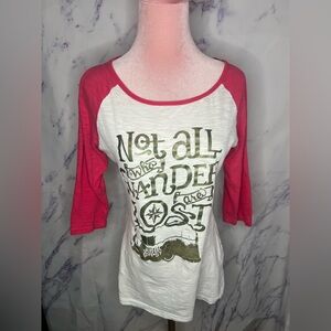 Junk Gypsy Pink & White sheer  quarter sleeve raglan top